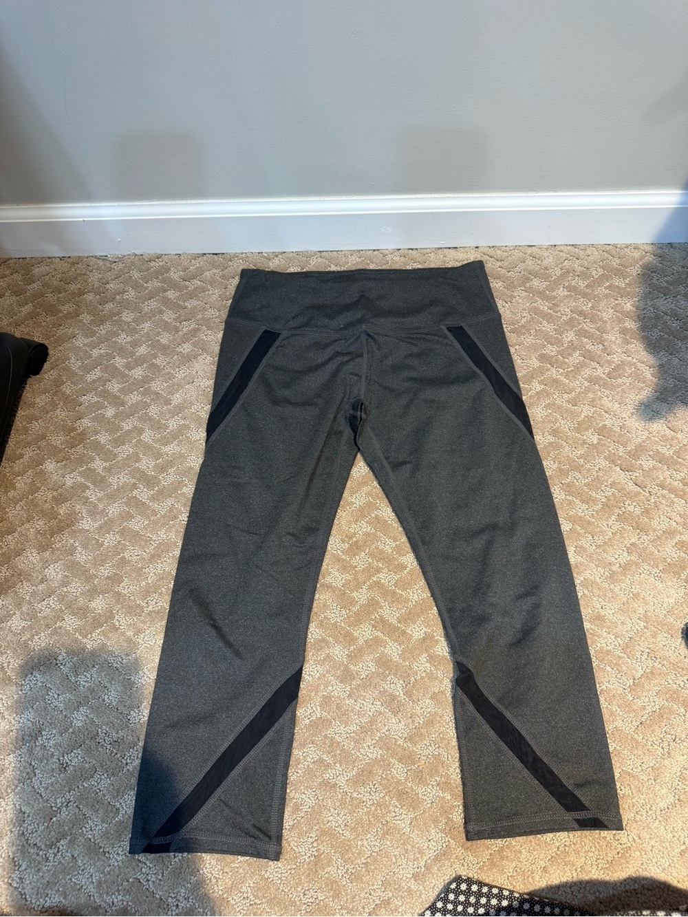Fabletics Charcoal Capri Leggings with Black Panels